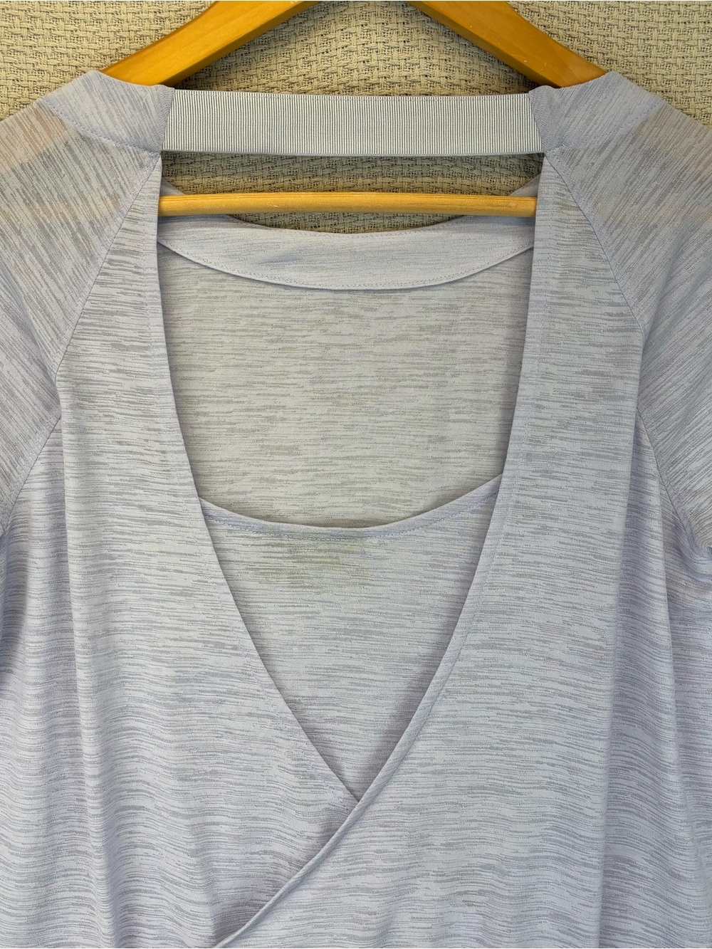 Athleta Blue Crossover Blouse Women's Medium Long Sheer Sleeves Lightweight Top - Picture 6 of 9